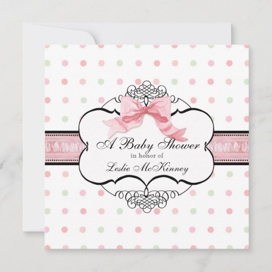 Baby shower Uitnodiging - Franse Bow Dot Swirl vs2 (Voorkant)
