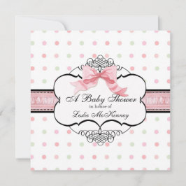 Baby shower Uitnodiging - Franse Bow Dot Swirl vs2