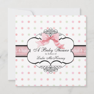 Baby shower Uitnodiging - Franse Bow Dot Swirl vs2