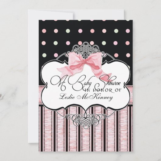 Baby shower Uitnodiging - Franse Bow Dot Swirl vs3 (Voorkant)