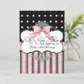 Baby shower Uitnodiging - Franse Bow Dot Swirl vs3 (Staand voorkant)