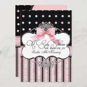 Baby shower Uitnodiging - Franse Bow Dot Swirl vs3 (Voorkant / Achterkant)