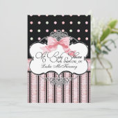 Baby shower Uitnodiging - Franse Bow Dot Swirl vs3 (Staand voorkant)