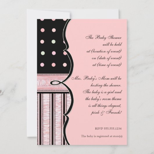 Baby shower Uitnodiging - Franse Bow Dot Swirl vs3 (Achterkant)