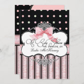 Baby shower Uitnodiging - Franse Bow Dot Swirl vs3 (Voorkant / Achterkant)