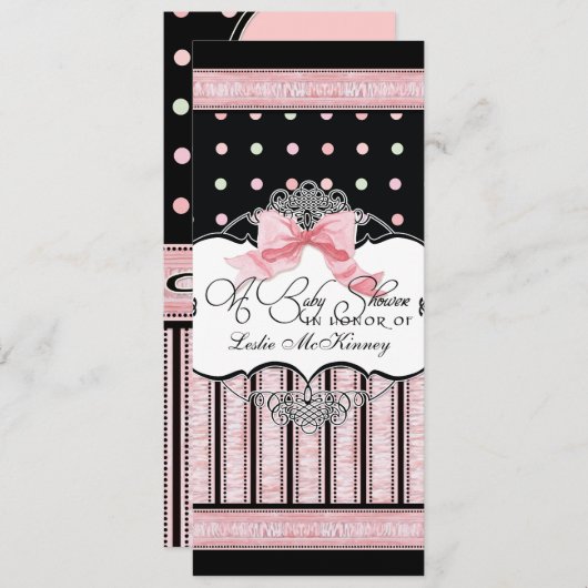 Baby shower Uitnodiging - Franse Bow Dot Swirl vs3 (Voorkant / Achterkant)