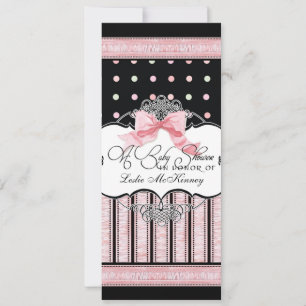 Baby shower Uitnodiging - Franse Bow Dot Swirl vs3