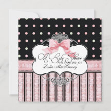Baby shower Uitnodiging - Franse Bow Dot Swirl vs3