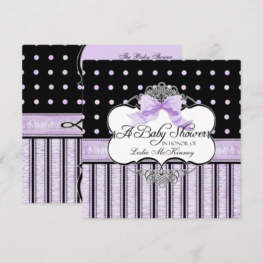 Baby shower Uitnodiging - Franse Bow Dot Swirl vs4 (Voorkant / Achterkant)