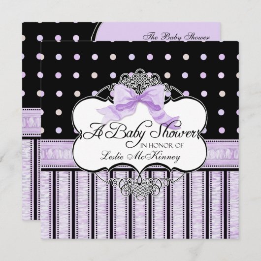 Baby shower Uitnodiging - Franse Bow Dot Swirl vs4 (Voorkant / Achterkant)