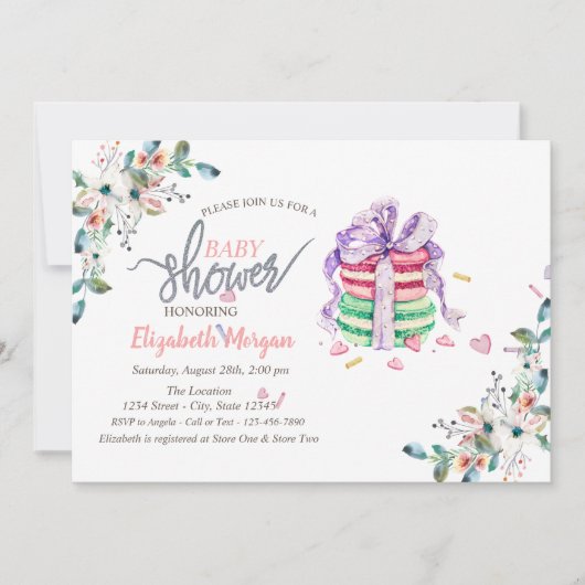 Baby shower Uitnodiging Franse Macarons Flowers (Voorkant)