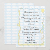 Baby shower Uitnodiging. Geel/Blauw/Kasteel Kaart (Voorkant / Achterkant)