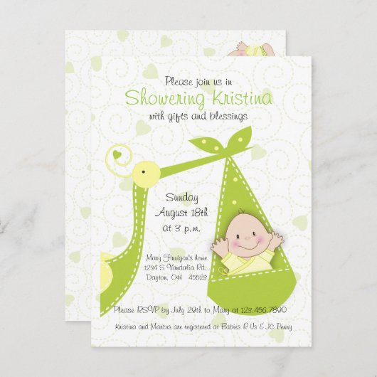 Baby shower Uitnodiging Geslacht Onbekend met Stor (Voorkant / Achterkant)