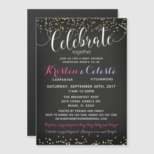 Baby shower Uitnodiging, gezamenlijke Vrienden Magnetische Uitnodiging (Voorkant / Achterkant)