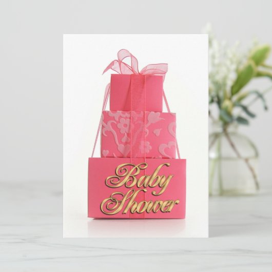 Baby shower uitnodiging Girl roze pakketten (Staand voorkant)