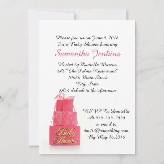 Baby shower uitnodiging Girl roze pakketten (Achterkant)