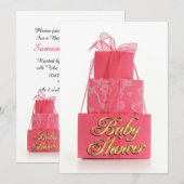 Baby shower uitnodiging Girl roze pakketten (Voorkant / Achterkant)