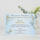 Baby shower Uitnodiging "Gold Birds" (Staand voorkant)