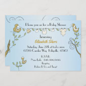 Baby shower Uitnodiging "Gold Birds" (Voorkant / Achterkant)