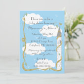 Baby shower Uitnodiging. Goud/Zilver Kasteel Kaart (Staand voorkant)