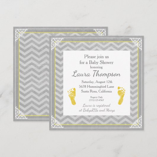 baby shower Uitnodiging Gray Chevron Stripe (Voorkant / Achterkant)