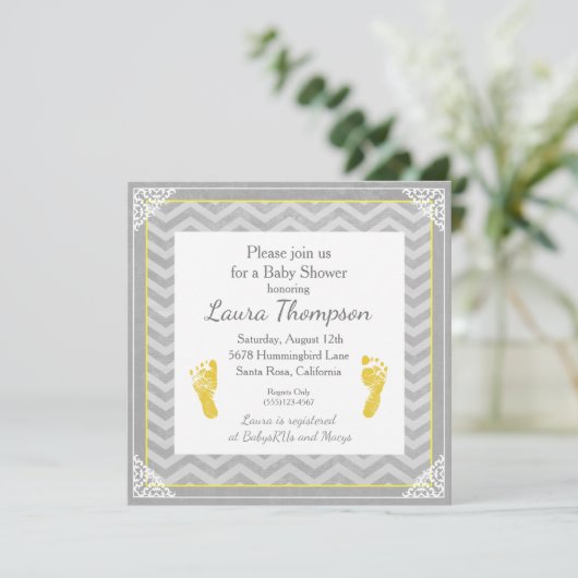 baby shower Uitnodiging Gray Chevron Stripe (Staand voorkant)