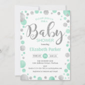 Baby shower Uitnodiging - Green Mint Silver Stippe (Voorkant)