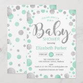 Baby shower Uitnodiging - Green Mint Silver Stippe (Voorkant / Achterkant)