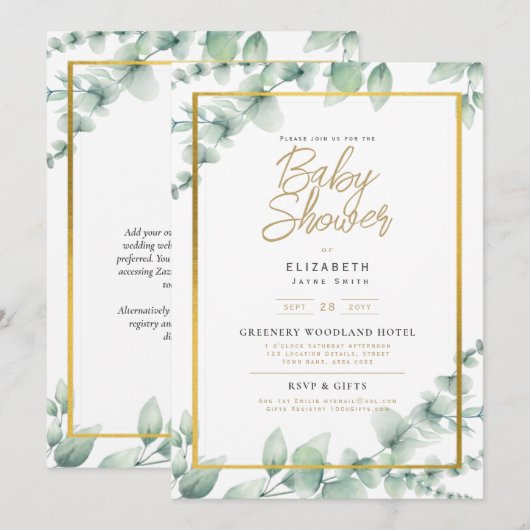 Baby shower Uitnodiging Groen Boho Garden (Voorkant / Achterkant)