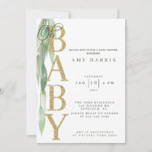BABY SHOWER UITNODIGING|groen|Salie groen Kaart (Voorkant)