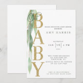 BABY SHOWER UITNODIGING|groen|Salie groen Kaart (Voorkant / Achterkant)