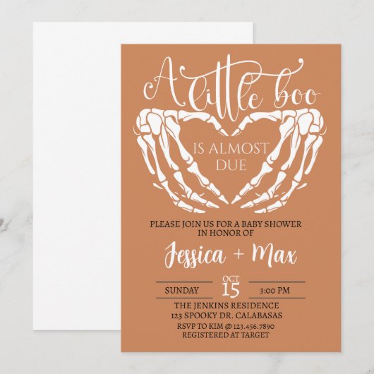 Baby shower uitnodiging, Halloween Baby shower Kaart (Voorkant / Achterkant)