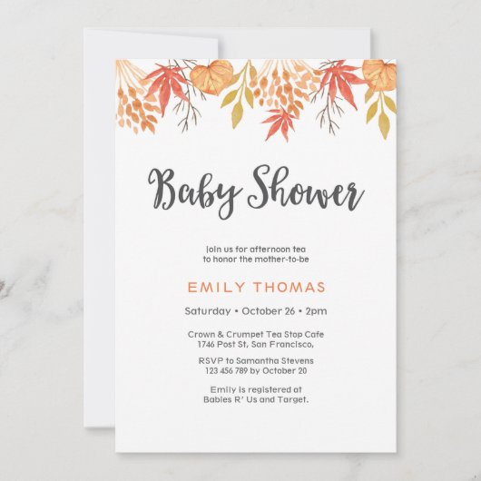 baby shower Uitnodiging | Herfsten najaarfloralen (Voorkant)