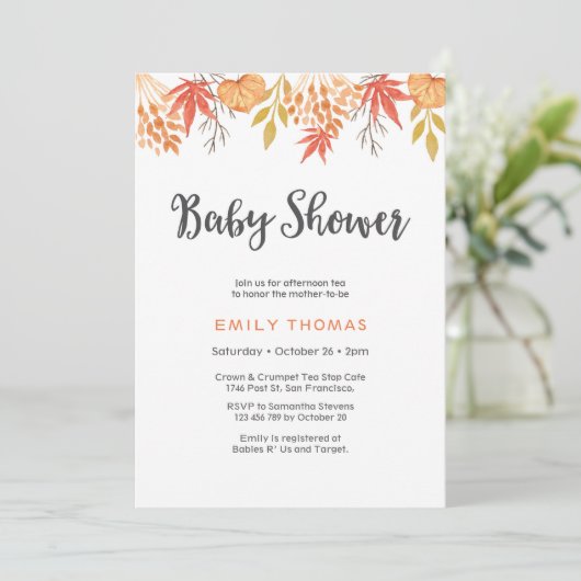 baby shower Uitnodiging | Herfsten najaarfloralen (Staand voorkant)