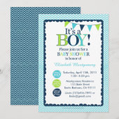 Baby shower Uitnodiging Het is een jongen! Aqua, g (Voorkant / Achterkant)