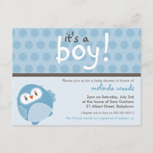 BABY SHOWER UITNODIGING: het is een jongen uil 7 Uitnodiging Briefkaart