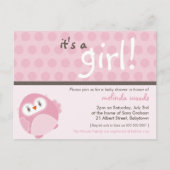 BABY SHOWER UITNODIGING: het is een meisje uil 4 Uitnodiging Briefkaart (Voorkant)