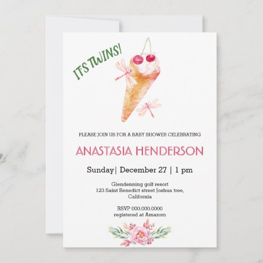 Baby shower uitnodiging. Het is tweeling! Uitnodig (Voorkant)