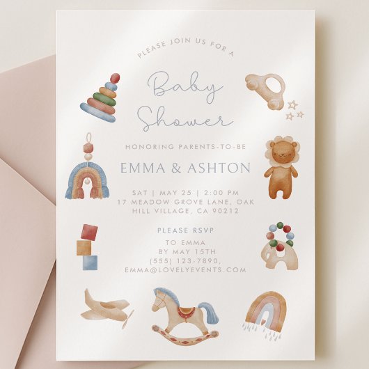 Baby shower Uitnodiging Houten Speelgoed – Boho St
