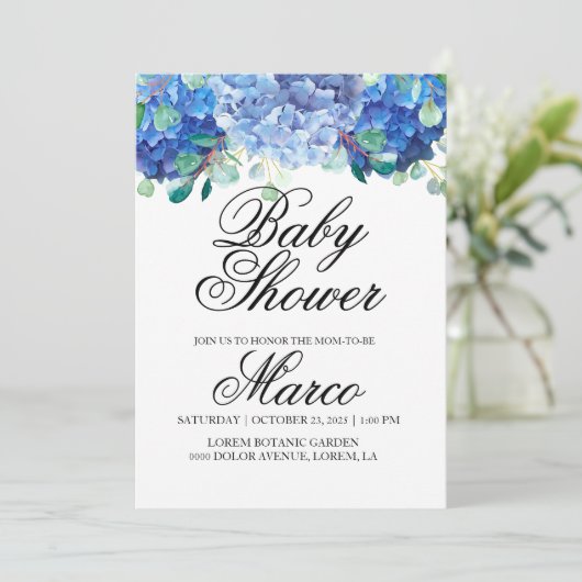 Baby shower-uitnodiging hydrangea kaart (Staand voorkant)