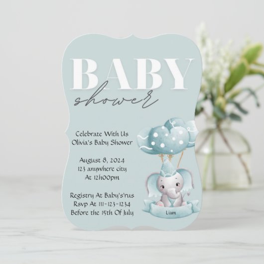 BABY SHOWER UITNODIGING IN BLAUW (Staand voorkant)