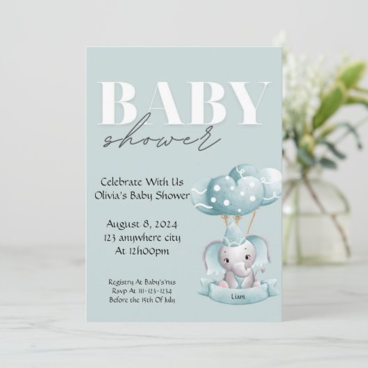 BABY SHOWER UITNODIGING IN BLAUW (Staand voorkant)