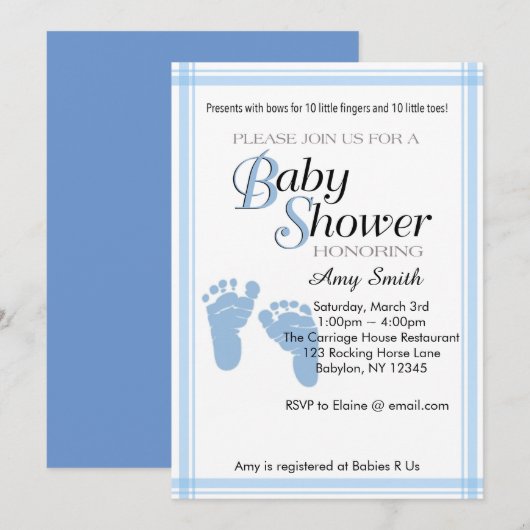 baby shower Uitnodiging - Jongen (Voorkant / Achterkant)