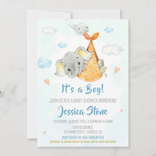 Baby shower-uitnodiging Jongen-baby-olifant Kaart (Voorkant)