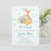 Baby shower-uitnodiging Jongen-baby-olifant Kaart (Staand voorkant)