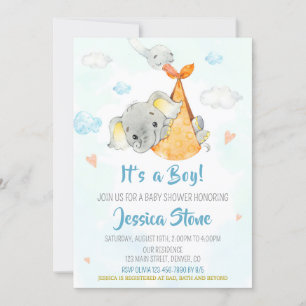 Baby shower-uitnodiging Jongen-baby-olifant Kaart