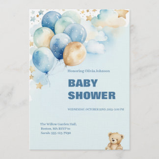 Baby Shower Uitnodiging Jongen | Blauwe Teddydier