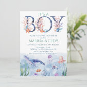 Baby Shower Uitnodiging Jongen Onder de Zee (Staand voorkant)