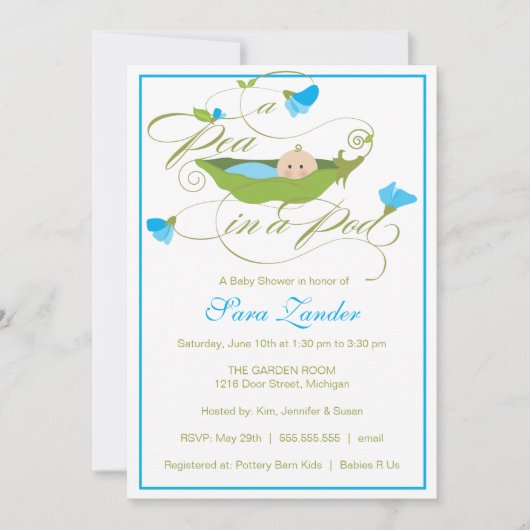 baby shower Uitnodiging - Jongen Peer in een Pod (Voorkant)