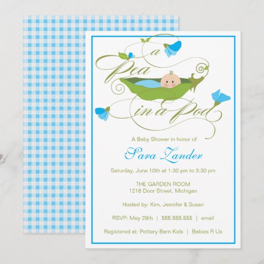 baby shower Uitnodiging - Jongen Peer in een Pod (Voorkant / Achterkant)